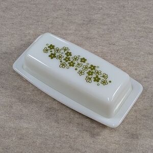 Vintage PYREX Crazy Daisy Olive Green Spring  Blossom Butter Dish No Chips! <3
